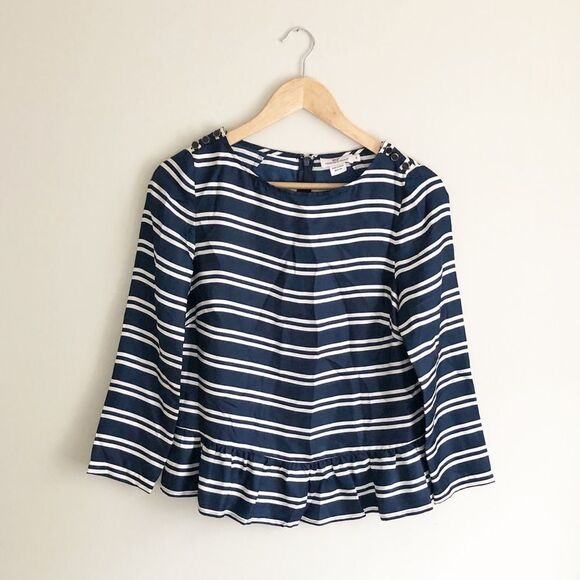 Vineyard Vines Striped Peplum Silk Top Navy Blue - Picture 2 of 8